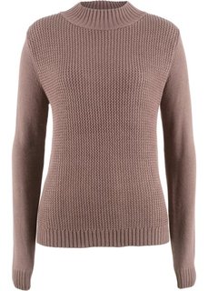Пуловер с воротником-стойкой и структурным узором (коричневый матовый) Bonprix