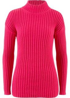 Пуловер с воротником-стойкой (ярко-розовый гибискус) Bonprix