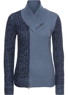 Вязаный пуловер с молниями (темно-синий меланж) Bonprix