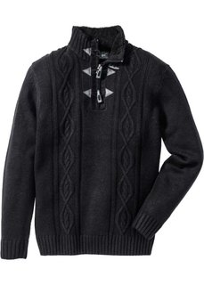 Пуловер Regular Fit c узором косичка (черный) Bonprix