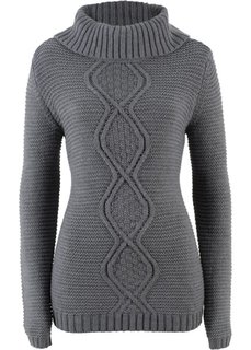 Пуловер с узором в косичку (серый меланж) Bonprix