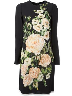 платье миди с принтом роз Dolce &amp; Gabbana