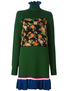 полосатое платье с цветочным принтом MSGM