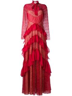 платье с оборками и кружевными вставками Zuhair Murad