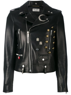 декорированная кожаная куртка  Saint Laurent
