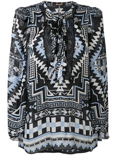 блузка с этническим узором и шнуровкой Roberto Cavalli