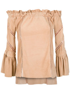 off the shoulder chamois blouse Andrea Bogosian