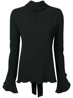 Long Sleeve Mock Neck Open Back Blouse With Ruffle Detail Derek Lam