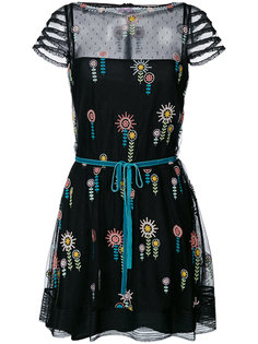 платье с вышивкой и поясом Red Valentino