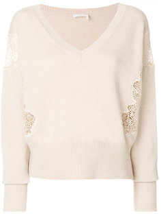 свитер с V-образным вырезом и кружевными деталями Chloé