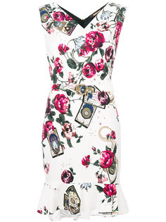 платье с принтом роз и поясом  Roberto Cavalli