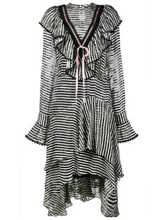 полосатое платье с асимметричным подолом и оборками Preen By Thornton Bregazzi