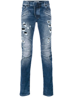 байкерские джинсы с рваным эффектом Pierre Balmain