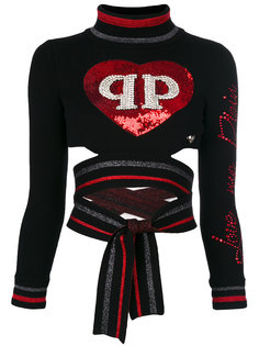 топ с завязкой и сердцем из пайеток Philipp Plein
