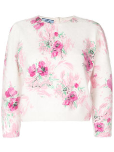 свитер с укороченными рукавами с цветочным принтом Prada