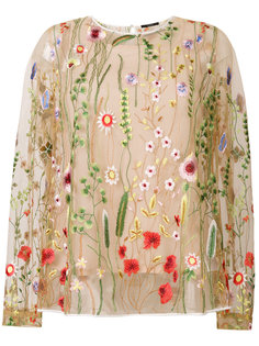 полупрозрачная блузка с цветочной вышивкой  Odeeh