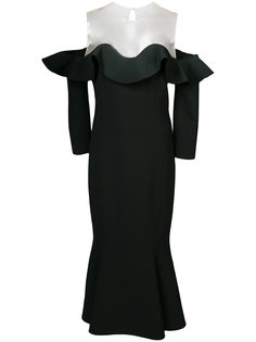 off shoulder flared ruffle gown Oscar de la Renta