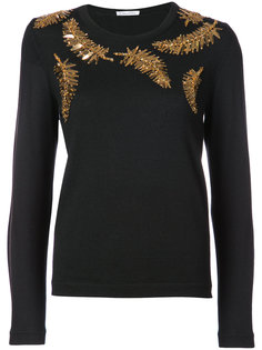 beaded leaf embellished sweater Oscar de la Renta