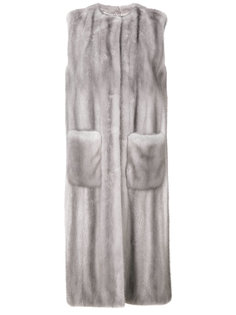 длинное пальто без рукавов и воротника  Liska