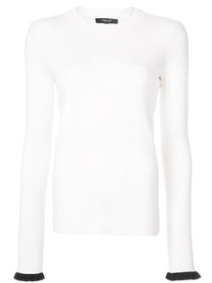 Crewneck Pullover With Contrast Ruffle Cuff Derek Lam