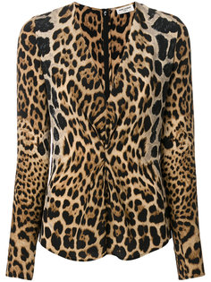блузка со сборкой и леопардовым принтом Saint Laurent