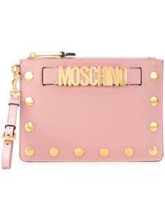 клатч с заклепками и логотипом Moschino