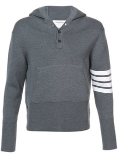 Pullover Hoodie With Rib Stitch In Grey Merino Thom Browne