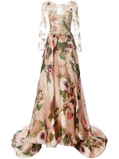 вечернее платье с кружевными рукавами Marchesa