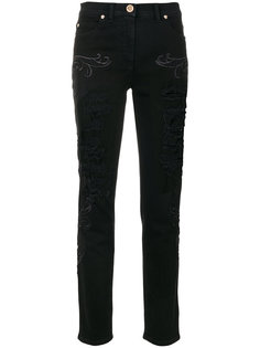 джинсы с вышивкой Baroque и эффектом потертости Versace