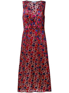 платье с цветочным узором и эффектом металлик Prada