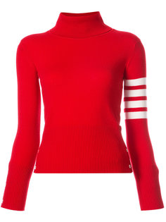 Turtle Neck With White 4-Bar Stripe In Red Cashmere Thom Browne