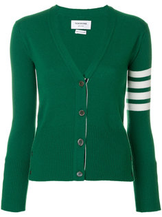 Classic V-Neck Cardigan with 4-Bar Stripe in Green Cashmere Thom Browne