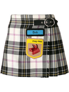 мини-юбка в шотландскую клетку с вышивкой Miu Miu