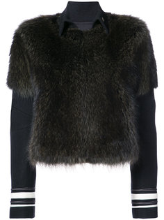 striped detail fur jacket Vera Wang