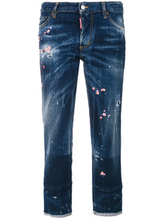джинсы с цветочной вышивкой  Dsquared2