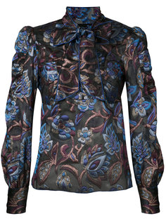 sheer floral blouse with neck tie Anna Sui