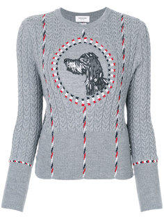 свитер с вязкой косами и вышивкой Thom Browne