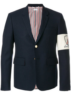High Armhole Single Breasted Sport Coat With Embroidery Patch Armband In Navy Canvas Suiting Thom Browne