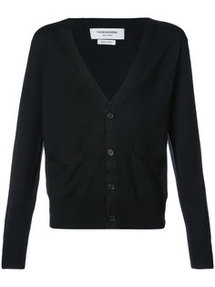 Relaxed V-Neck Cardigan In Black Mercerized Merino Thom Browne