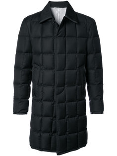 Downfilled Classic Bal Collar Overcoat With Grosgrain Tipping In Black Super 130’s Wool Twill Thom Browne