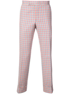Mid-Rise Unconstructed Backstrap Trouser In Hopsack Check Double Woven Wool Crepe With Red, White And Blue Stripe Back Thom Browne