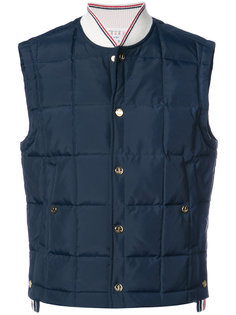 Downfilled Button Front Vest In Navy Solid Nylon Tech Thom Browne