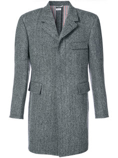 Button Back Classic Chesterfield Overcoat In Herringbone Harris Tweed Thom Browne