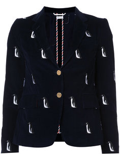 вельветовый пиджак с вышивкой пингвинов Thom Browne