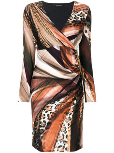 платье с запахом и леопардовым принтом  Roberto Cavalli