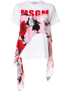 футболка с драпировкой и цветочным принтом MSGM