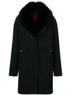 длинное пальто-пуховик с лисьим мехом Moncler Gamme Rouge