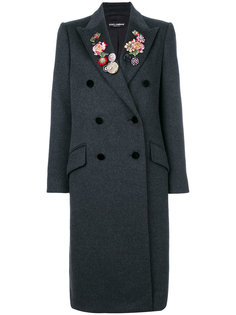двубортное пальто с цветочной отделкой и стразами  Dolce &amp; Gabbana