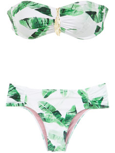 foliage print bandeau bikini set Brigitte