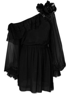 платье с открытым плечом и оборкой  Saint Laurent